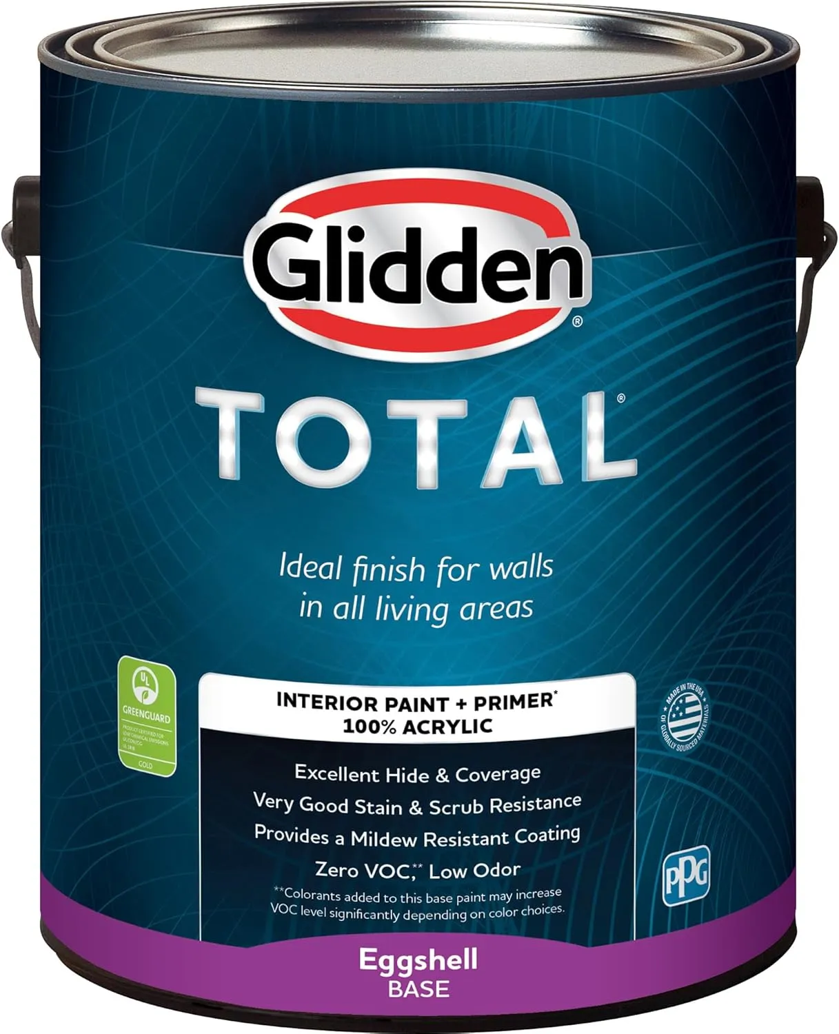 Glidden Total Interior Wall Paint & Primer All-in-One, Off White/White, Semi-Gloss, 1 Gallon