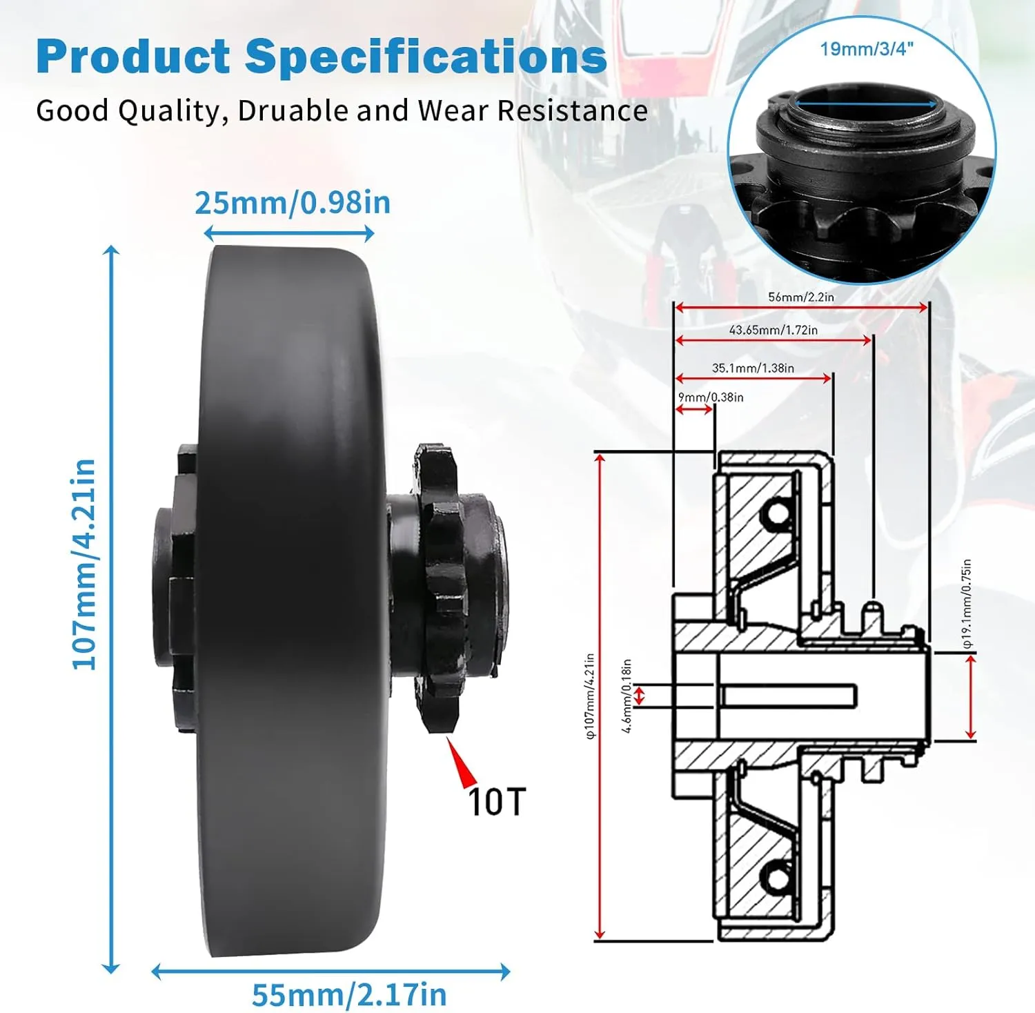 Go Kart Clutch 3/4" Bore 10T with #40 41 420 Chain for Go Kart Minibike Yerf-Dog karts with Tecumseh