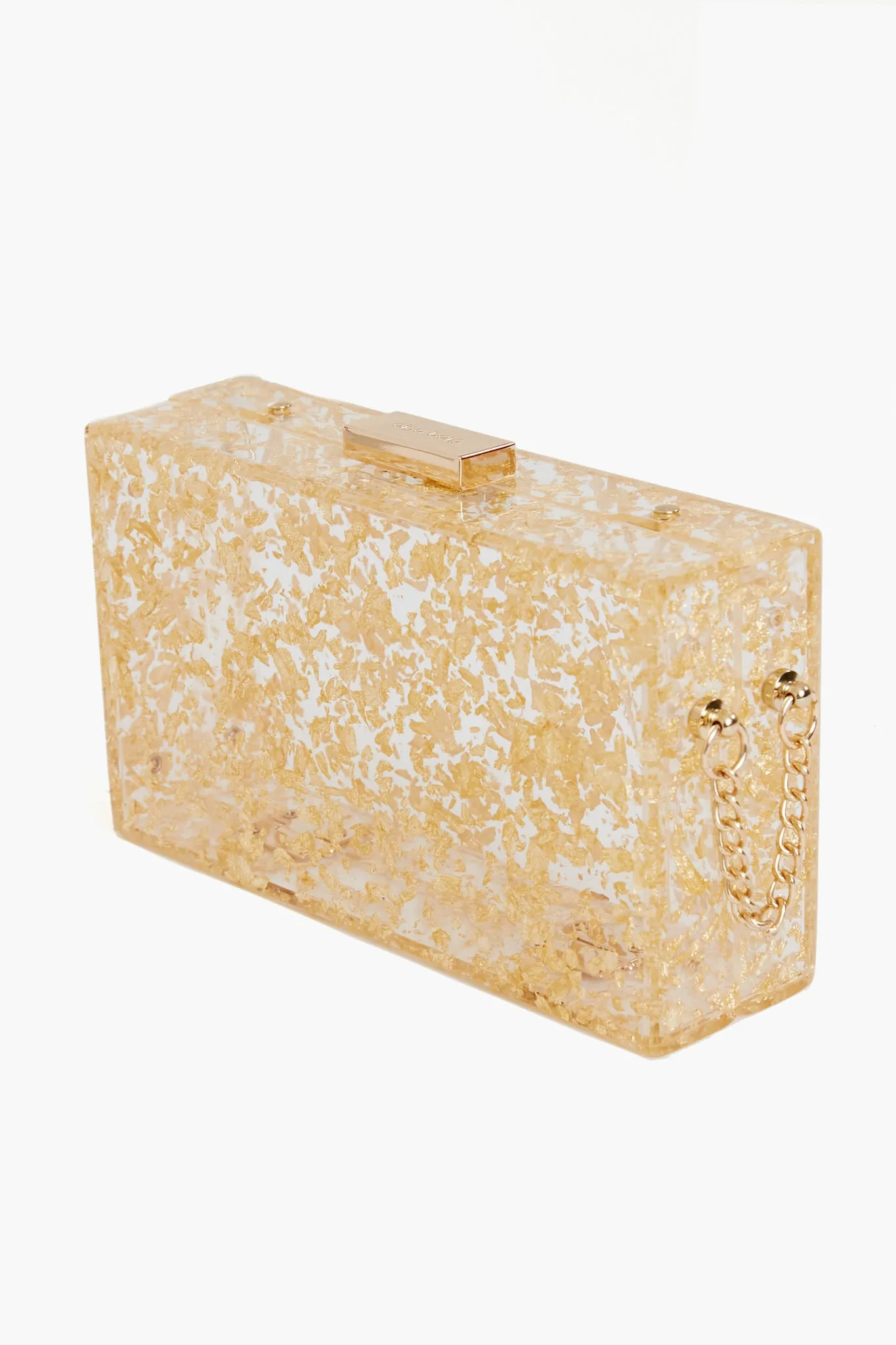 Gold Carmella Metallic Foil Box Clutch