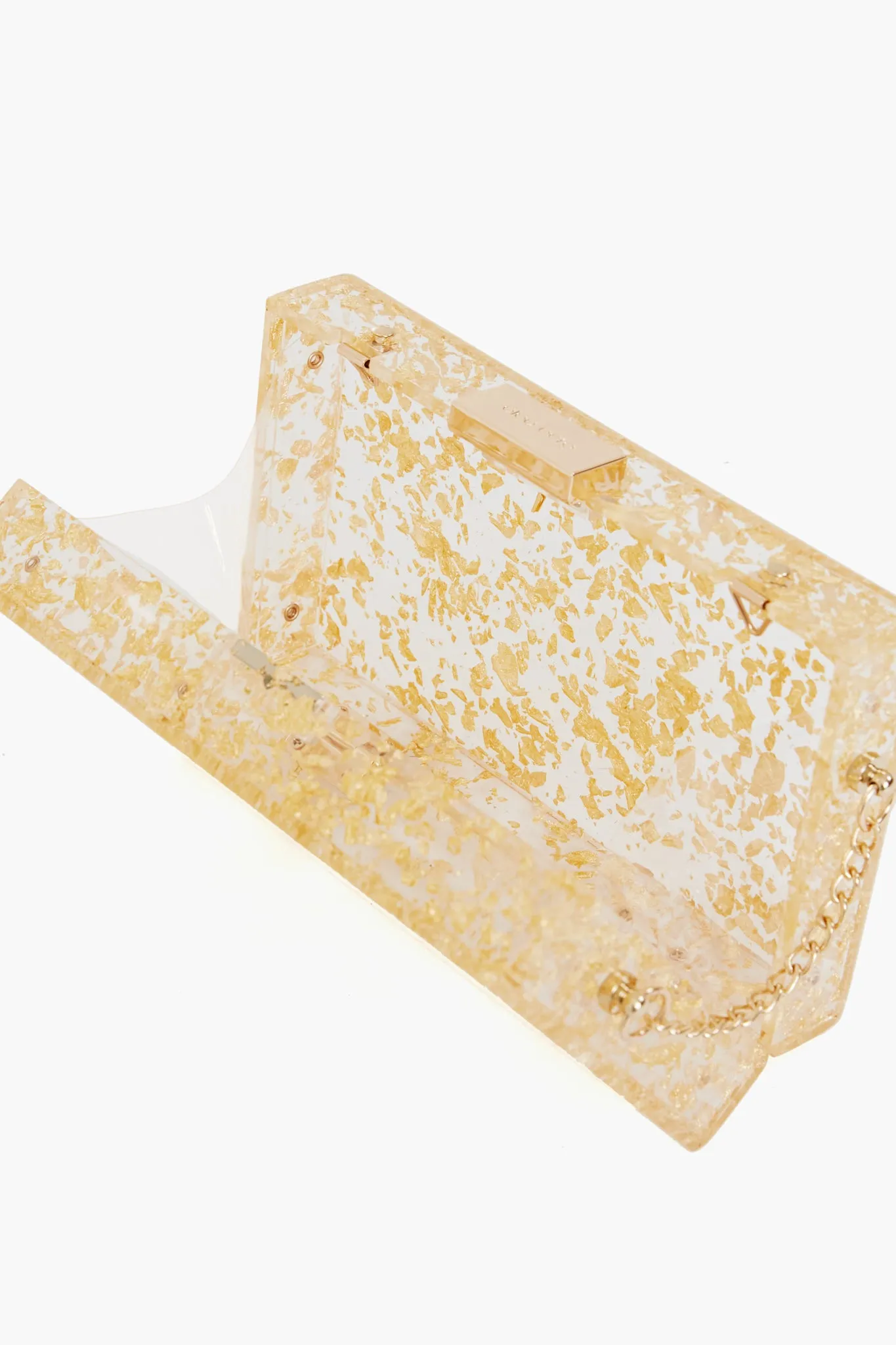 Gold Carmella Metallic Foil Box Clutch