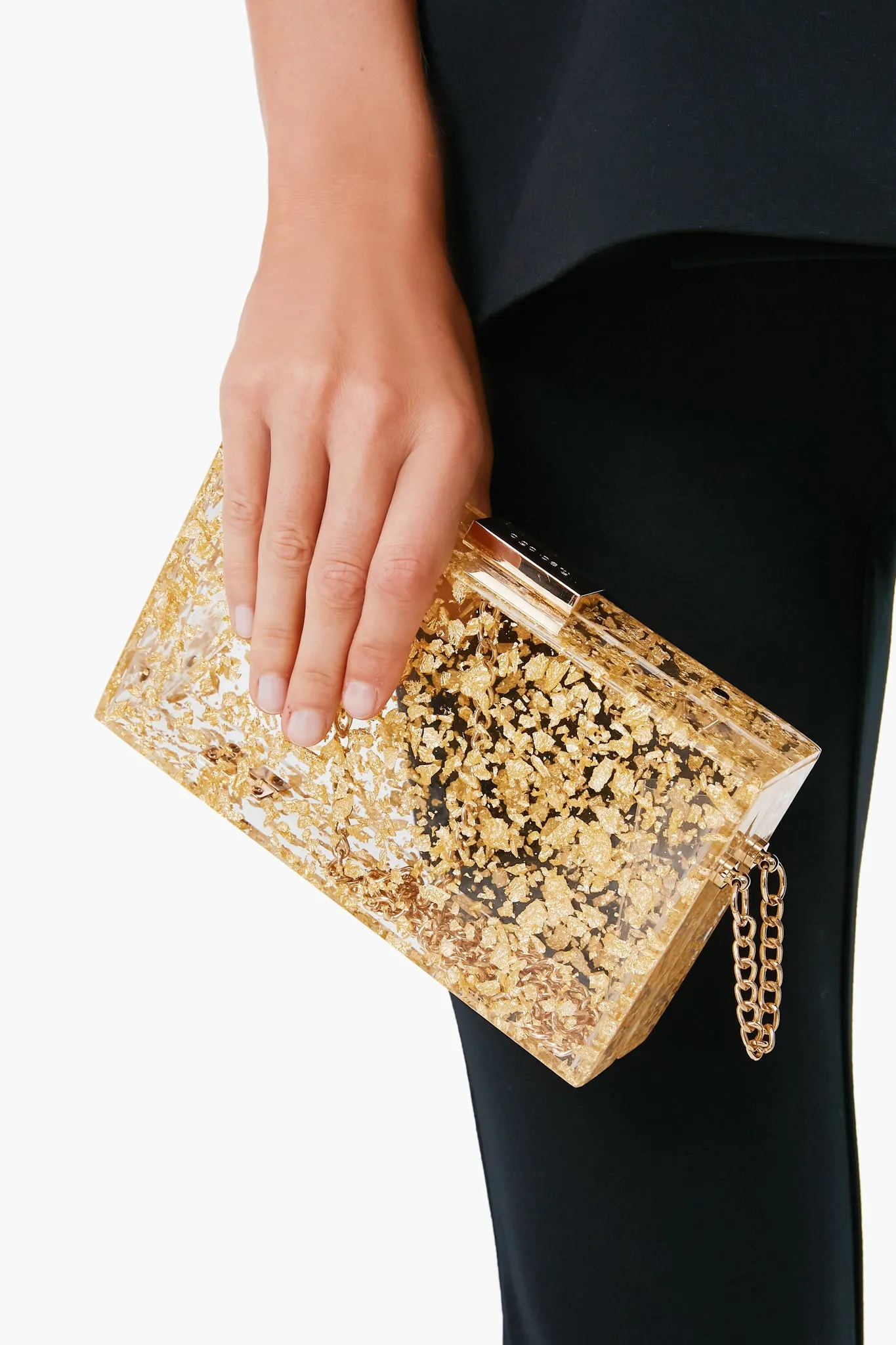 Gold Carmella Metallic Foil Box Clutch