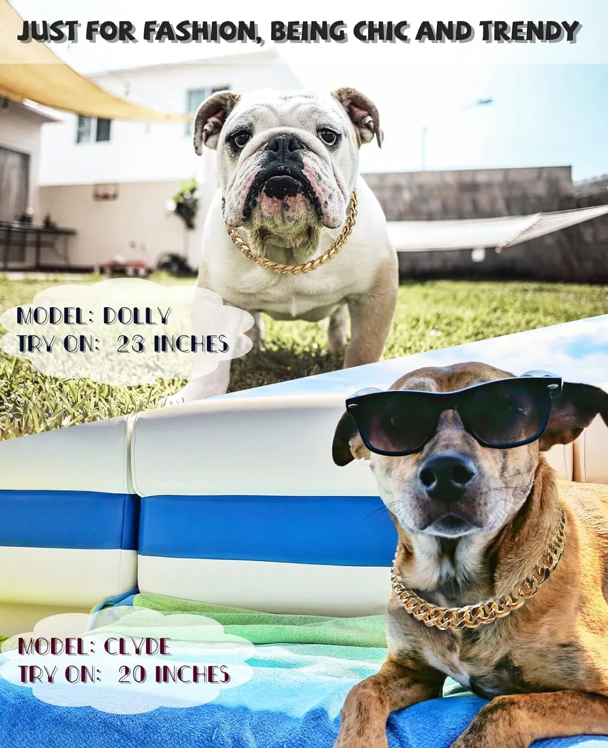 Gold Chain Dog Collar-3/4 width Cuban Link Dog Necklace, Cute Fashion Pet Collar for Pit Bulldog, Light Metal Jewelry Chain Puppy Accessories 20"