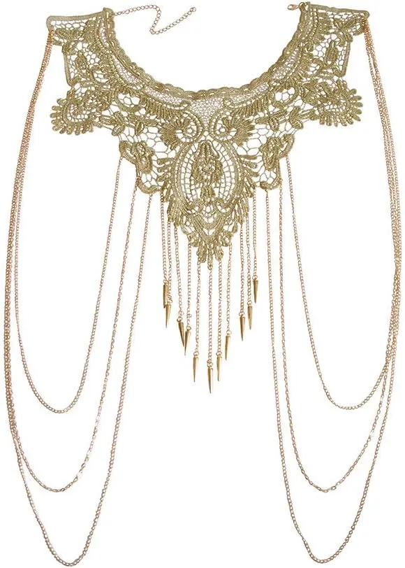 Gold Fine Chain Flower Lace Bikini Body Chain Necklace Jewelry for Women