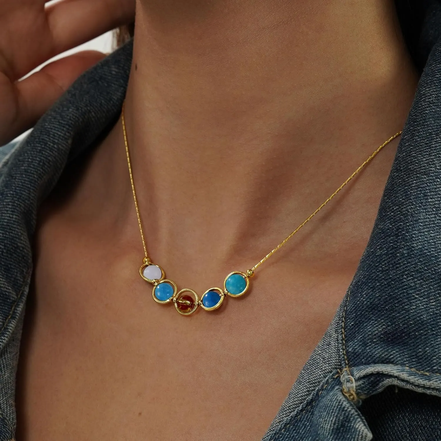 Gold Gemini Necklace Zodiac Sign Necklaces for Women Daughter Gifts from Mom Crystals and Healing Stones Necklace Beaded Choker Necklace Aquamarine Citrine Necklace for Women Girls
