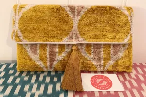 Golden Velvet Ikat Clutch Bag