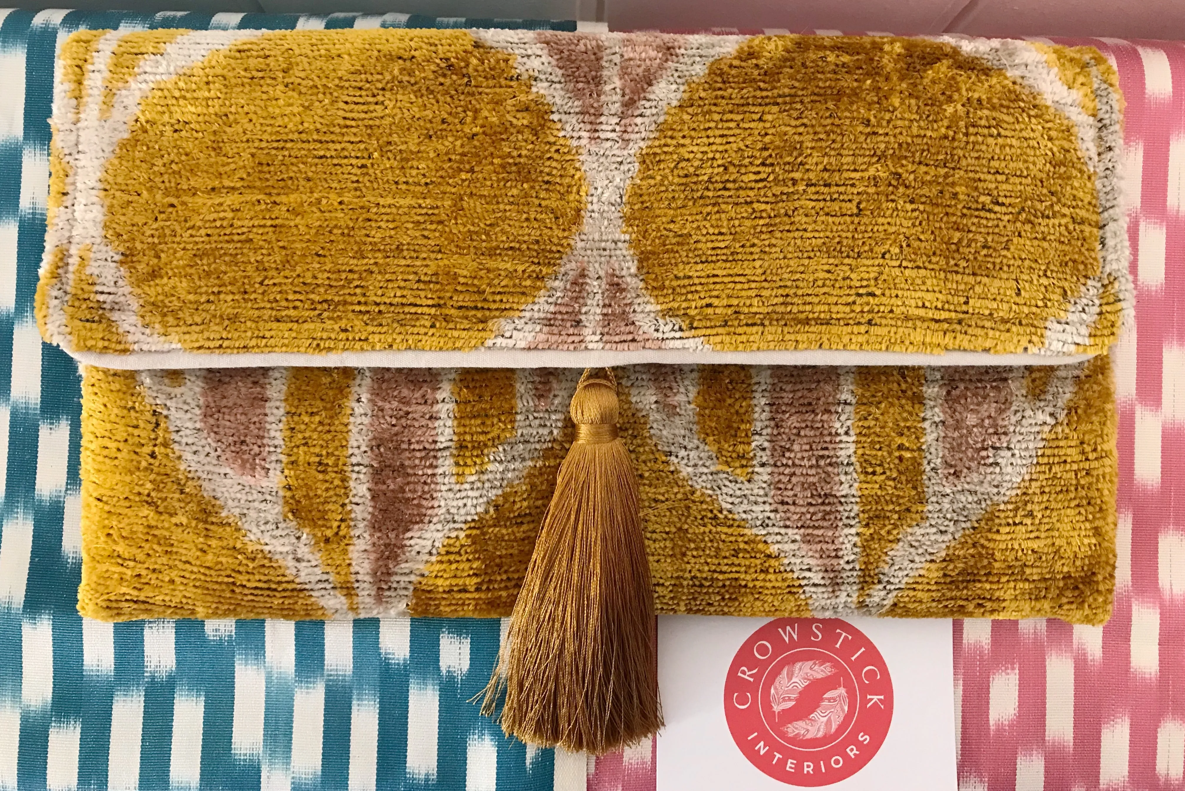 Golden Velvet Ikat Clutch Bag