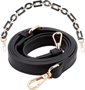 GORGECRAFT 2PCS Leather Replacement Strap Set 1.5Yd Long Purse Chain Strap Handbag Decoration Chain Crossbody Bag Accessories Charms for Interchangeable Shoulder Bag Strap Sling Handbag Wallet(Black)