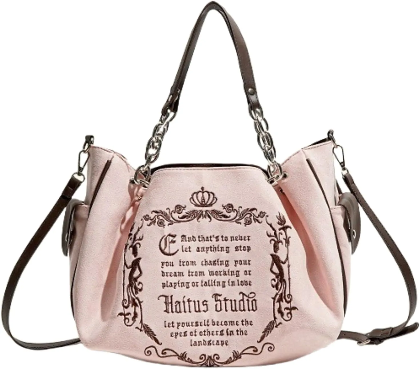 Gothic Chain Tote Bag for Women Travel Vintage Crossbody Bag Big Capacity Single Shoulder Bag Soft Pumpkin Bag (Pink)