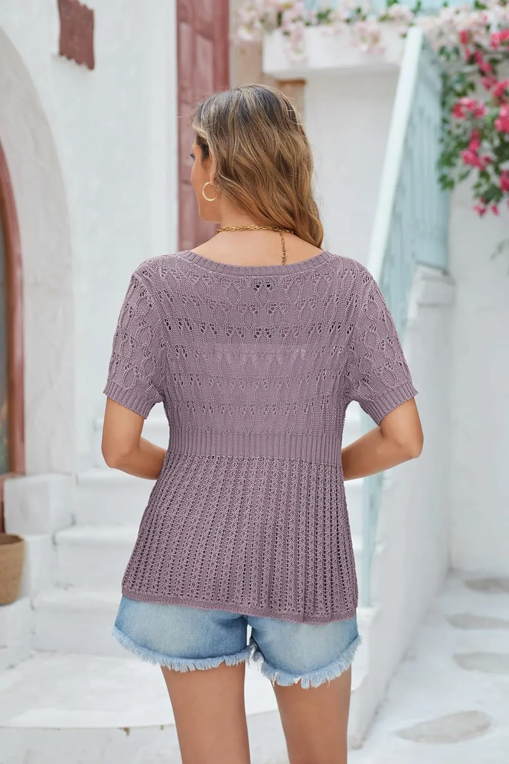 GRACE KARIN 2024 Women's Lightweight Short Sleeve Crochet Open Front Shrug Cardigan Sweaters