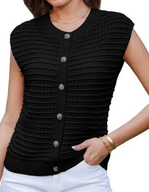 GRACE KARIN 2025 Casual Summer Crochet Open Front Cardigan for Women Button Down Sweater Vest Tops Beach Swim Cover Up