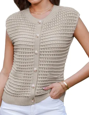 GRACE KARIN 2025 Casual Summer Crochet Open Front Cardigan for Women Button Down Sweater Vest Tops Beach Swim Cover Up