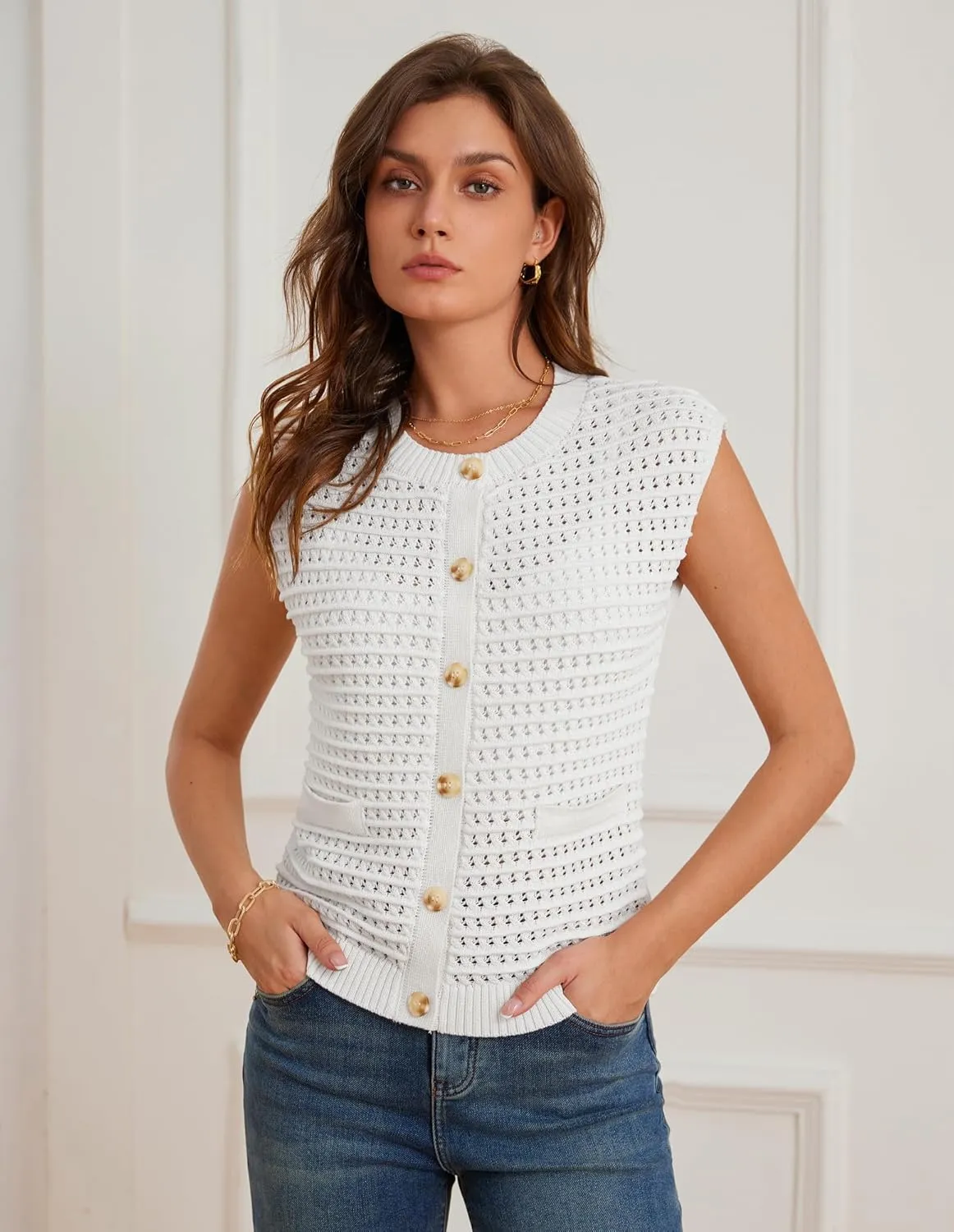 GRACE KARIN 2025 Casual Summer Crochet Open Front Cardigan for Women Button Down Sweater Vest Tops Beach Swim Cover Up