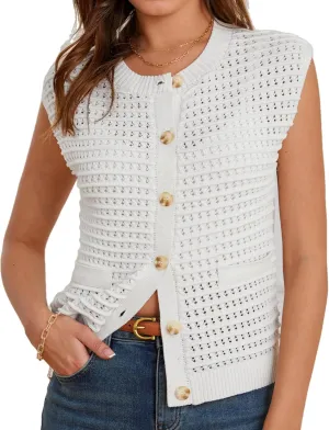 GRACE KARIN 2025 Casual Summer Crochet Open Front Cardigan for Women Button Down Sweater Vest Tops Beach Swim Cover Up