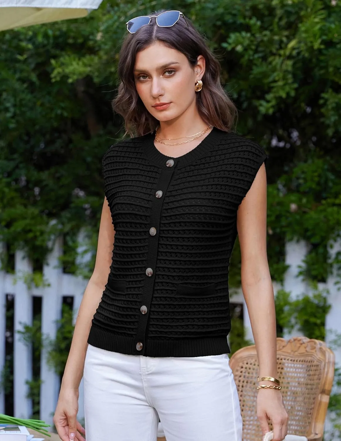 GRACE KARIN 2025 Casual Summer Crochet Open Front Cardigan for Women Button Down Sweater Vest Tops Beach Swim Cover Up