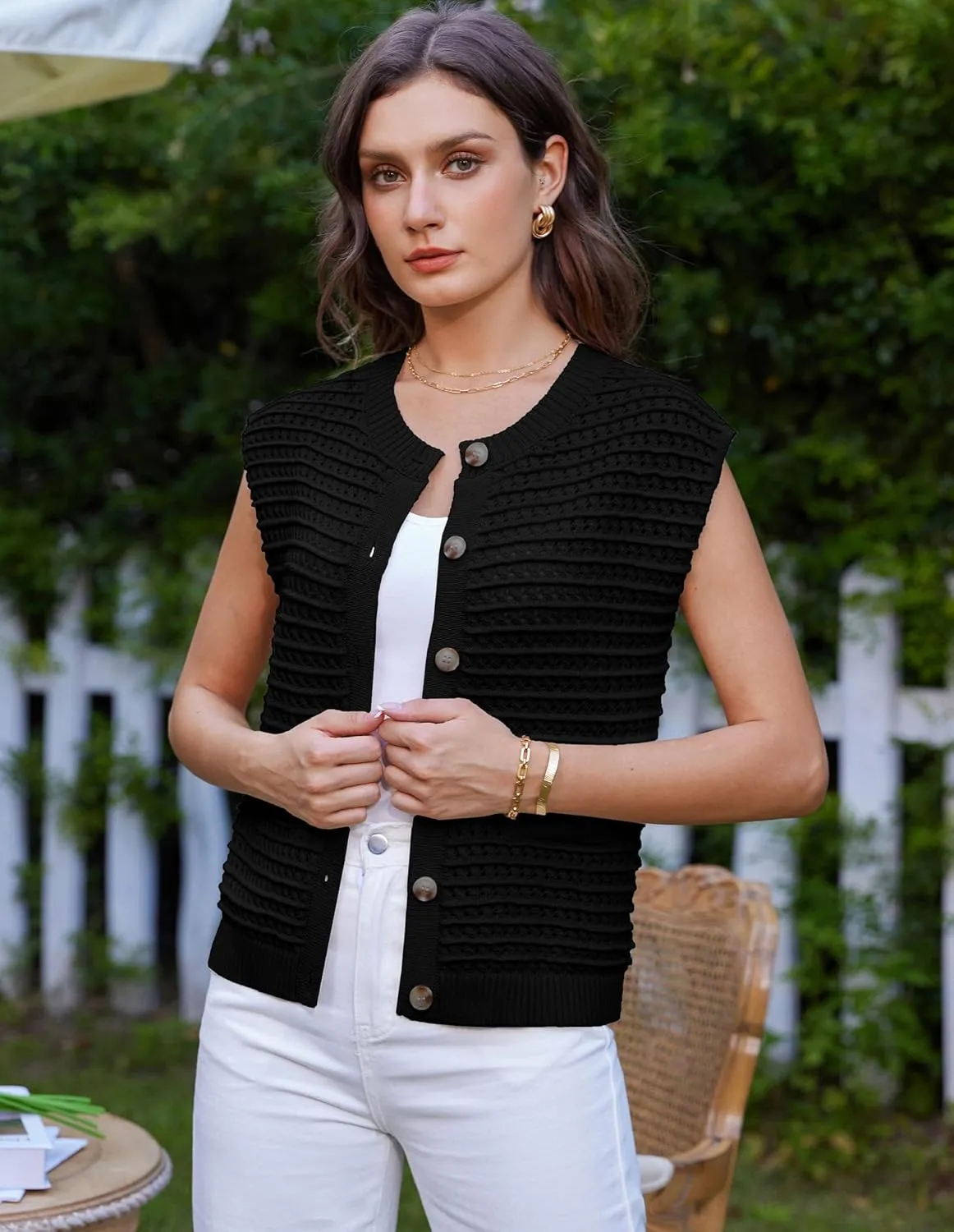 GRACE KARIN 2025 Casual Summer Crochet Open Front Cardigan for Women Button Down Sweater Vest Tops Beach Swim Cover Up