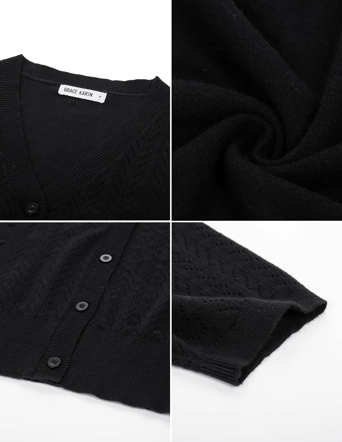 GRACE KARIN Cropped Cardigan Sweaters for Women Short Sleeve Crochet Knit Bolero Shrug V-Neck Button up Tops