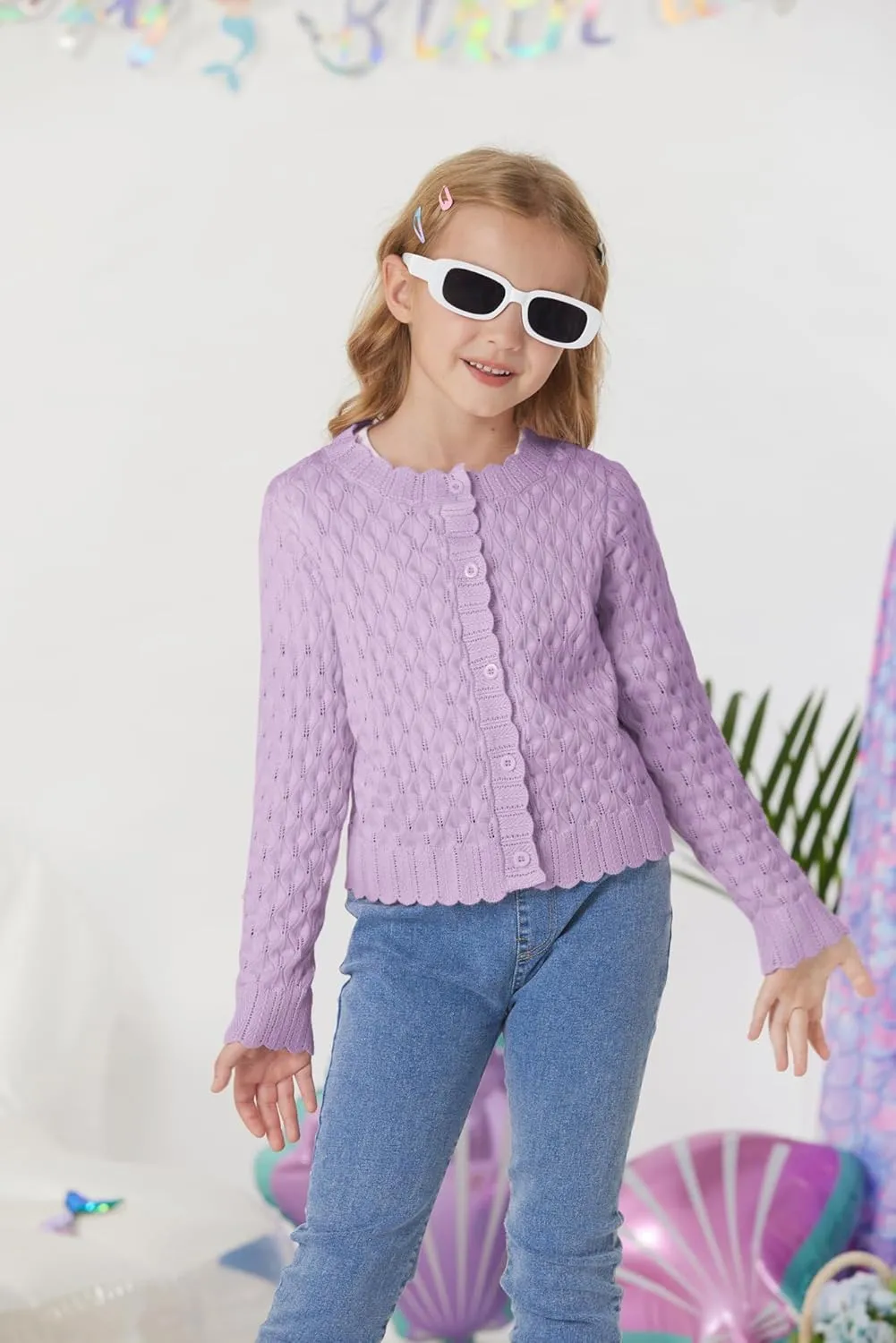 GRACE KARIN Girls Cropped Cardigan Sweaters Long Sleeve Cable Knit Button Front Sweater 5-12Y