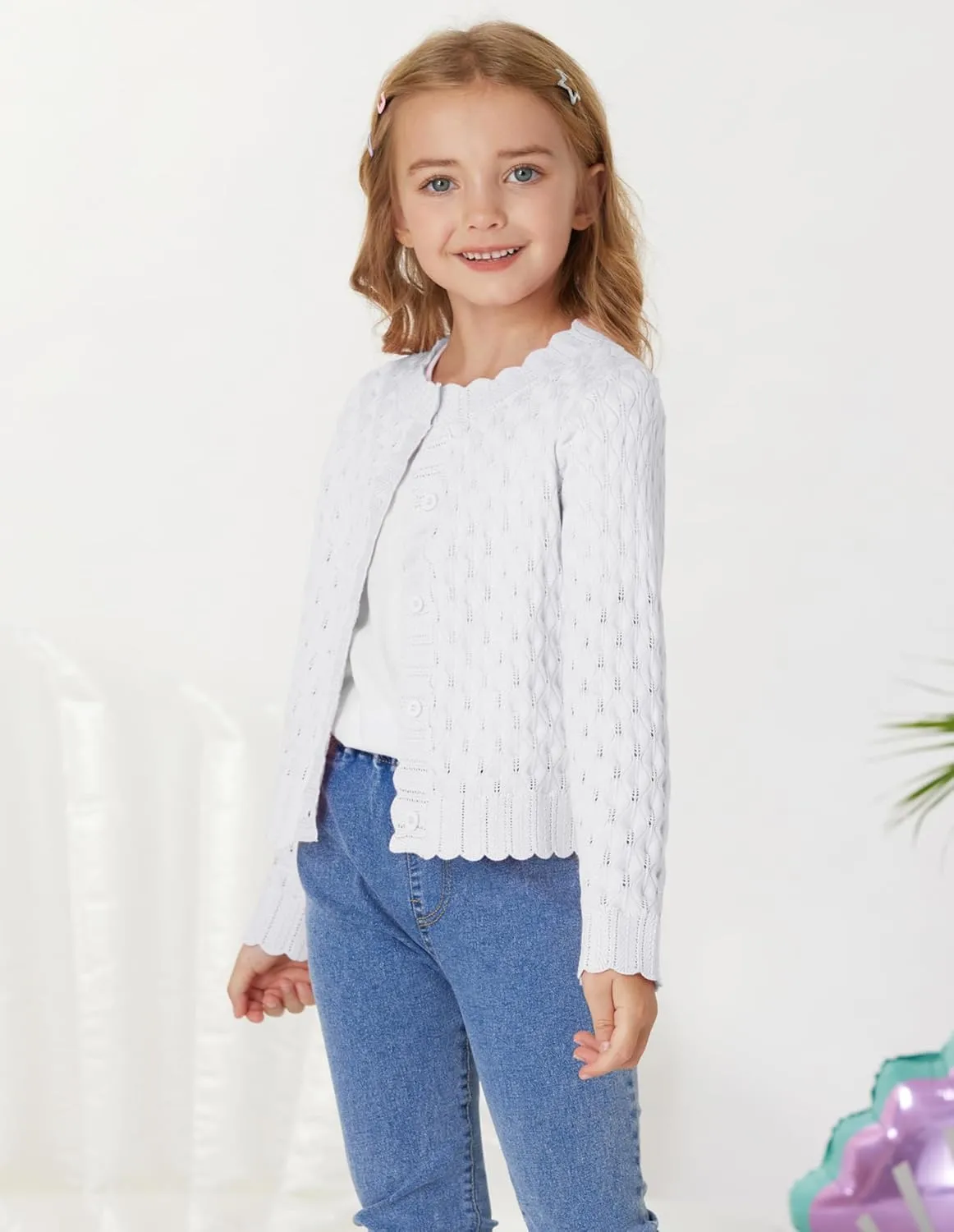 GRACE KARIN Girls Cropped Cardigan Sweaters Long Sleeve Cable Knit Button Front Sweater 5-12Y