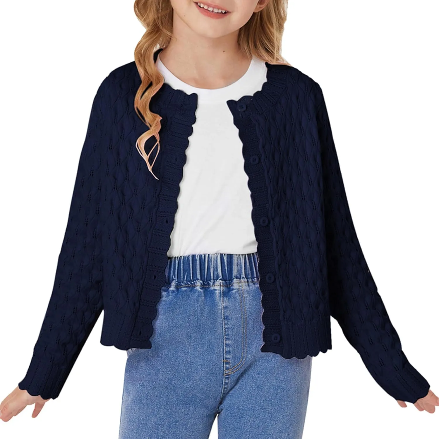 GRACE KARIN Girls Cropped Cardigan Sweaters Long Sleeve Cable Knit Button Front Sweater 5-12Y