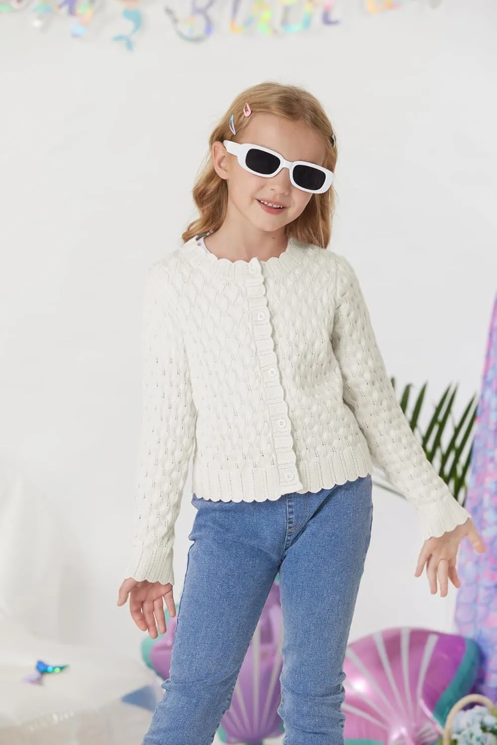 GRACE KARIN Girls Cropped Cardigan Sweaters Long Sleeve Cable Knit Button Front Sweater 5-12Y