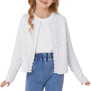 GRACE KARIN Girls Cropped Cardigan Sweaters Long Sleeve Cable Knit Button Front Sweater 5-12Y