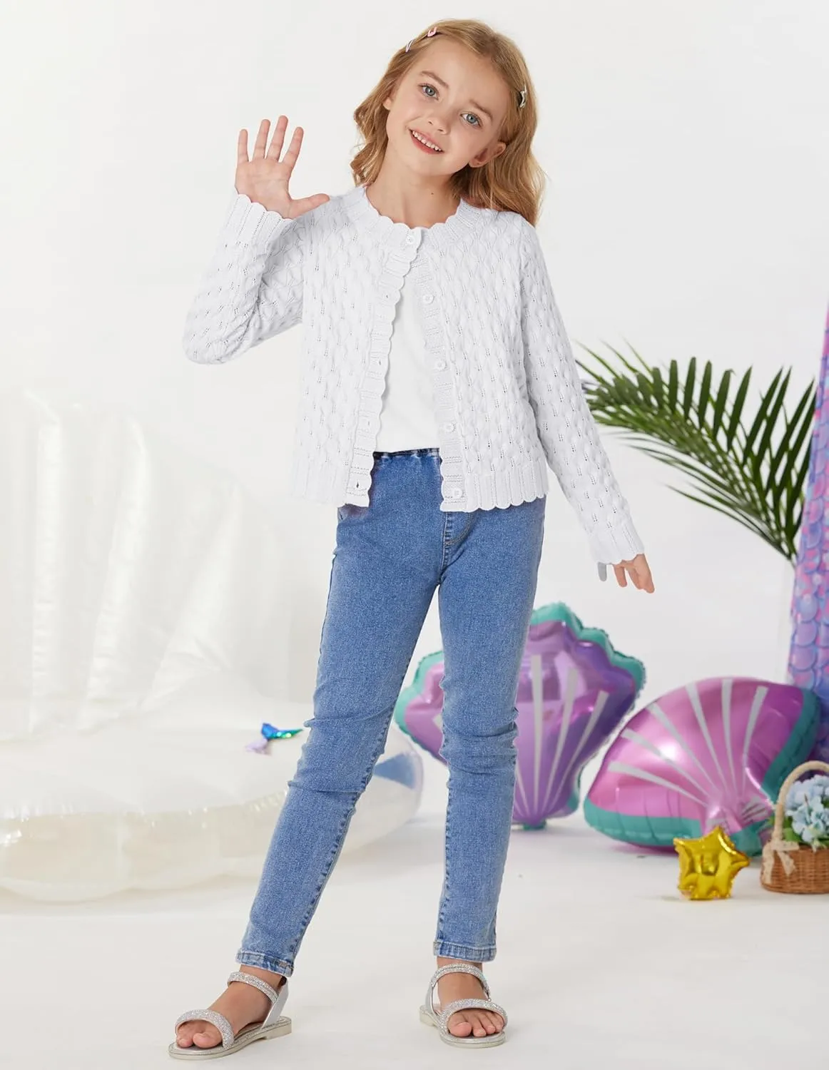 GRACE KARIN Girls Cropped Cardigan Sweaters Long Sleeve Cable Knit Button Front Sweater 5-12Y
