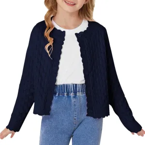 GRACE KARIN Girls Cropped Cardigan Sweaters Long Sleeve Cable Knit Button Front Sweater 5-12Y