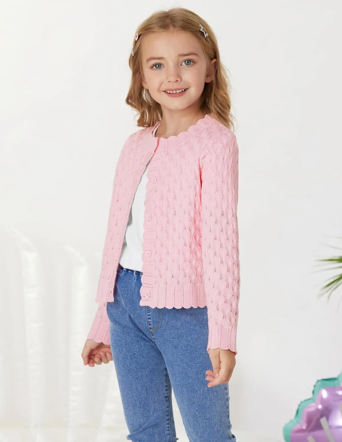 GRACE KARIN Girls Cropped Cardigan Sweaters Long Sleeve Cable Knit Button Front Sweater 5-12Y