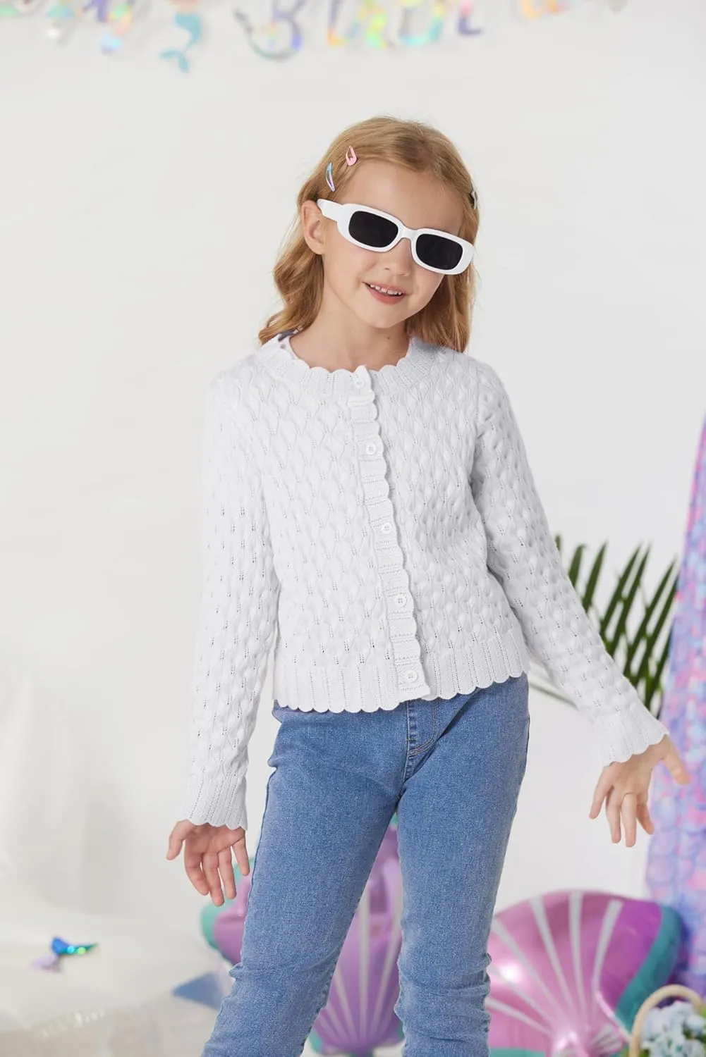 GRACE KARIN Girls Cropped Cardigan Sweaters Long Sleeve Cable Knit Button Front Sweater 5-12Y