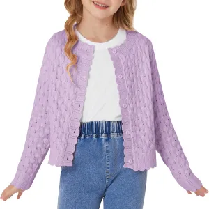 GRACE KARIN Girls Cropped Cardigan Sweaters Long Sleeve Cable Knit Button Front Sweater 5-12Y