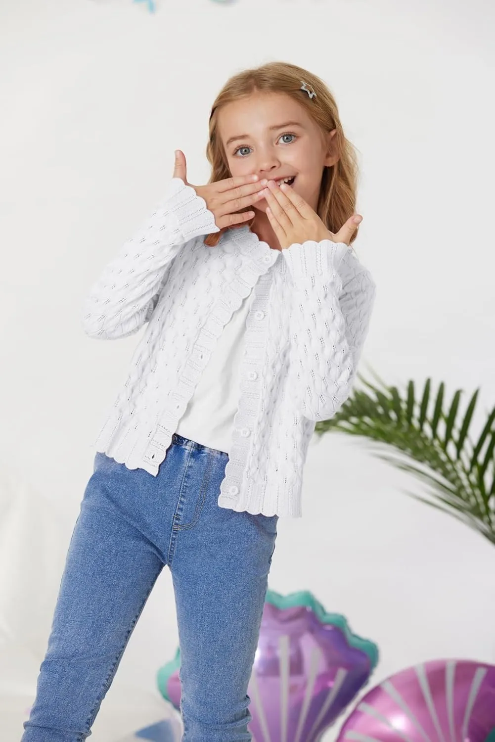 GRACE KARIN Girls Cropped Cardigan Sweaters Long Sleeve Cable Knit Button Front Sweater 5-12Y