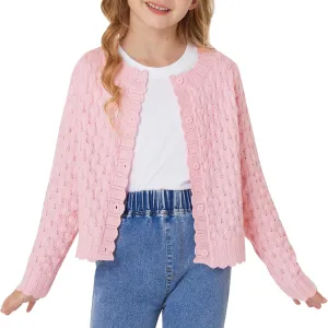 GRACE KARIN Girls Cropped Cardigan Sweaters Long Sleeve Cable Knit Button Front Sweater 5-12Y