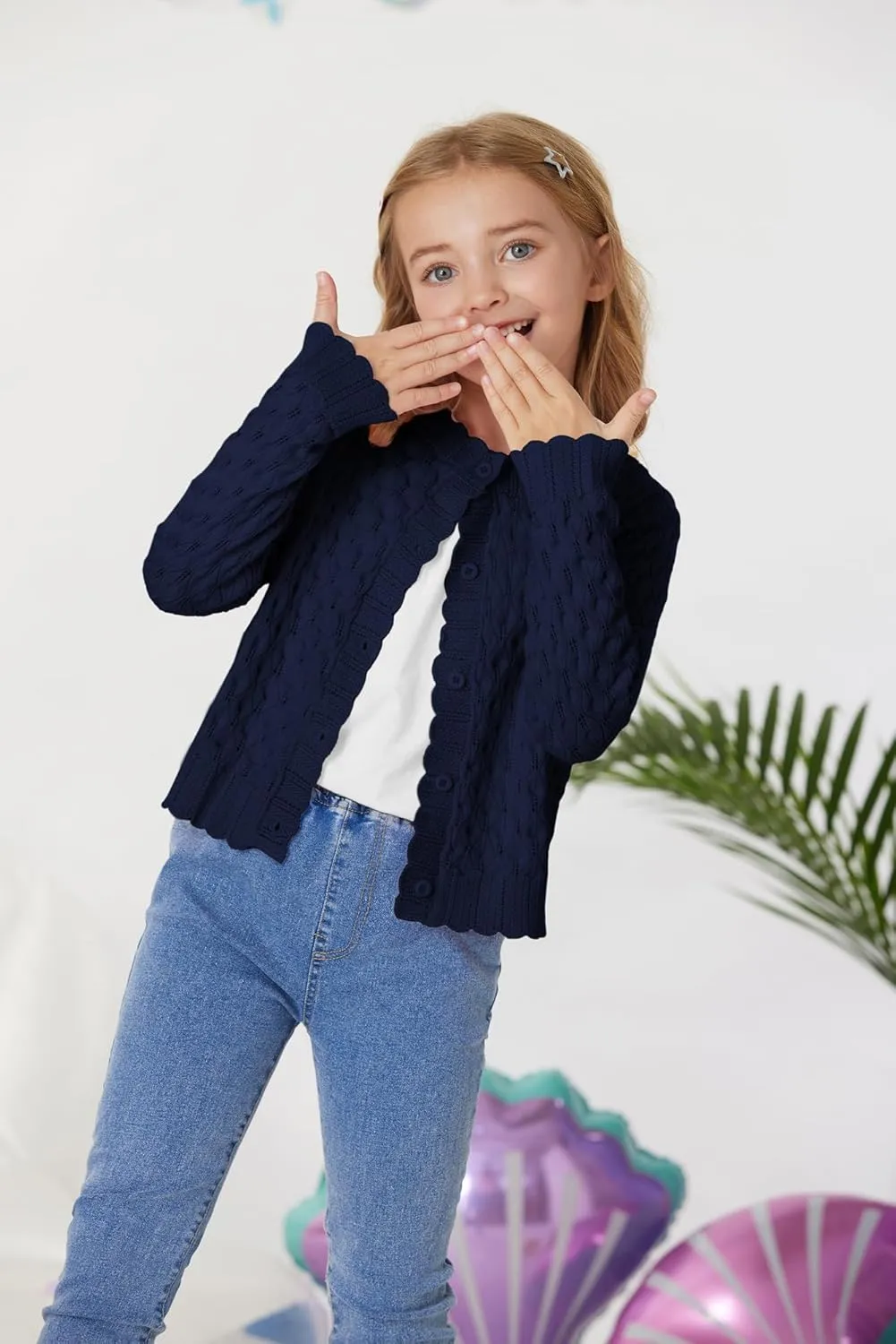 GRACE KARIN Girls Cropped Cardigan Sweaters Long Sleeve Cable Knit Button Front Sweater 5-12Y