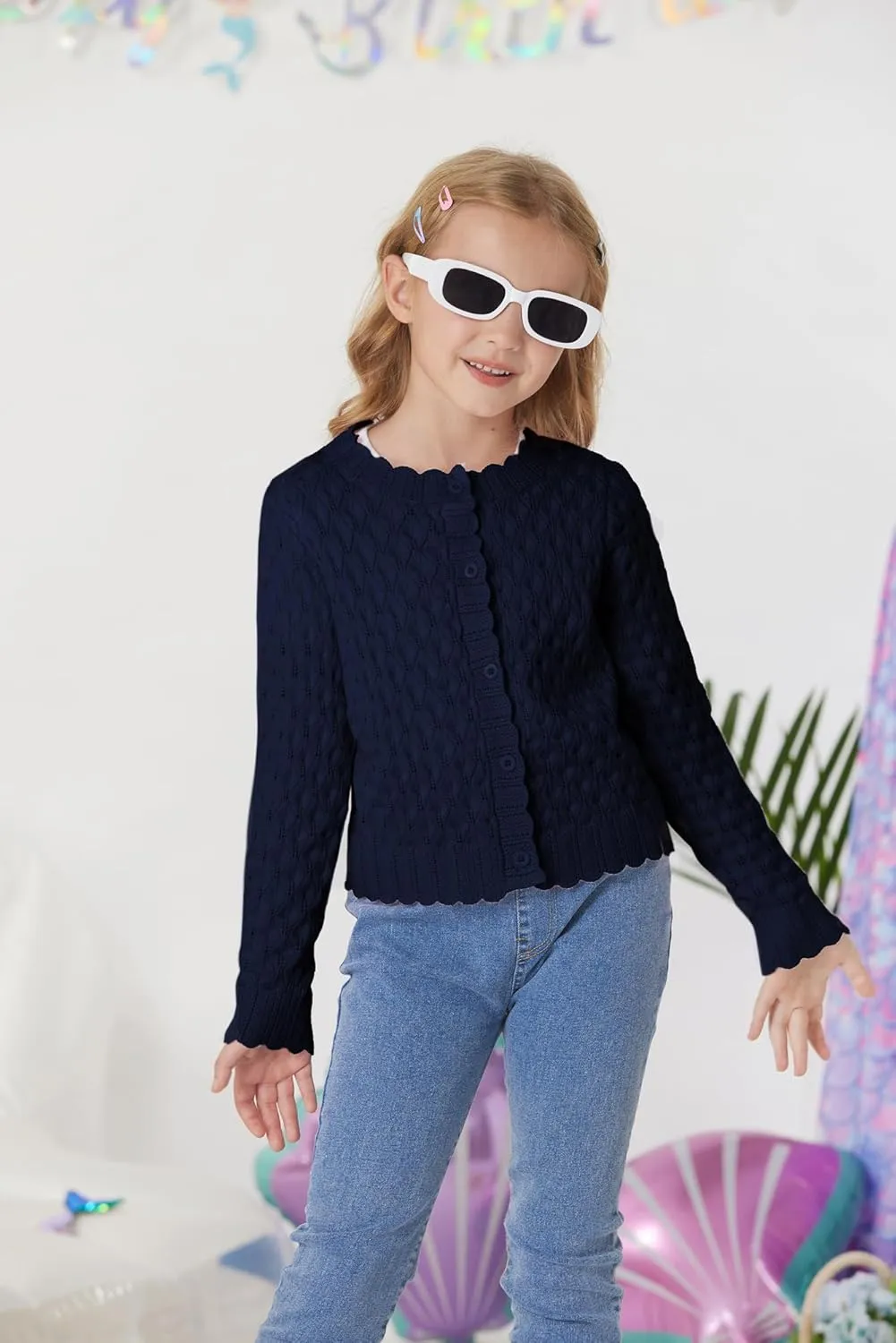 GRACE KARIN Girls Cropped Cardigan Sweaters Long Sleeve Cable Knit Button Front Sweater 5-12Y