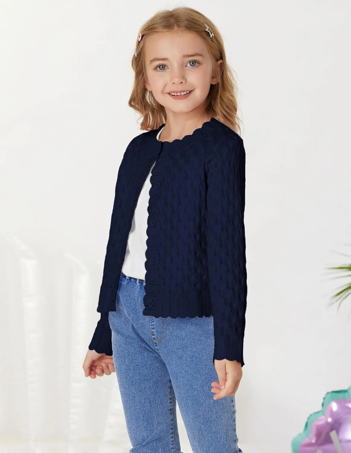 GRACE KARIN Girls Cropped Cardigan Sweaters Long Sleeve Cable Knit Button Front Sweater 5-12Y