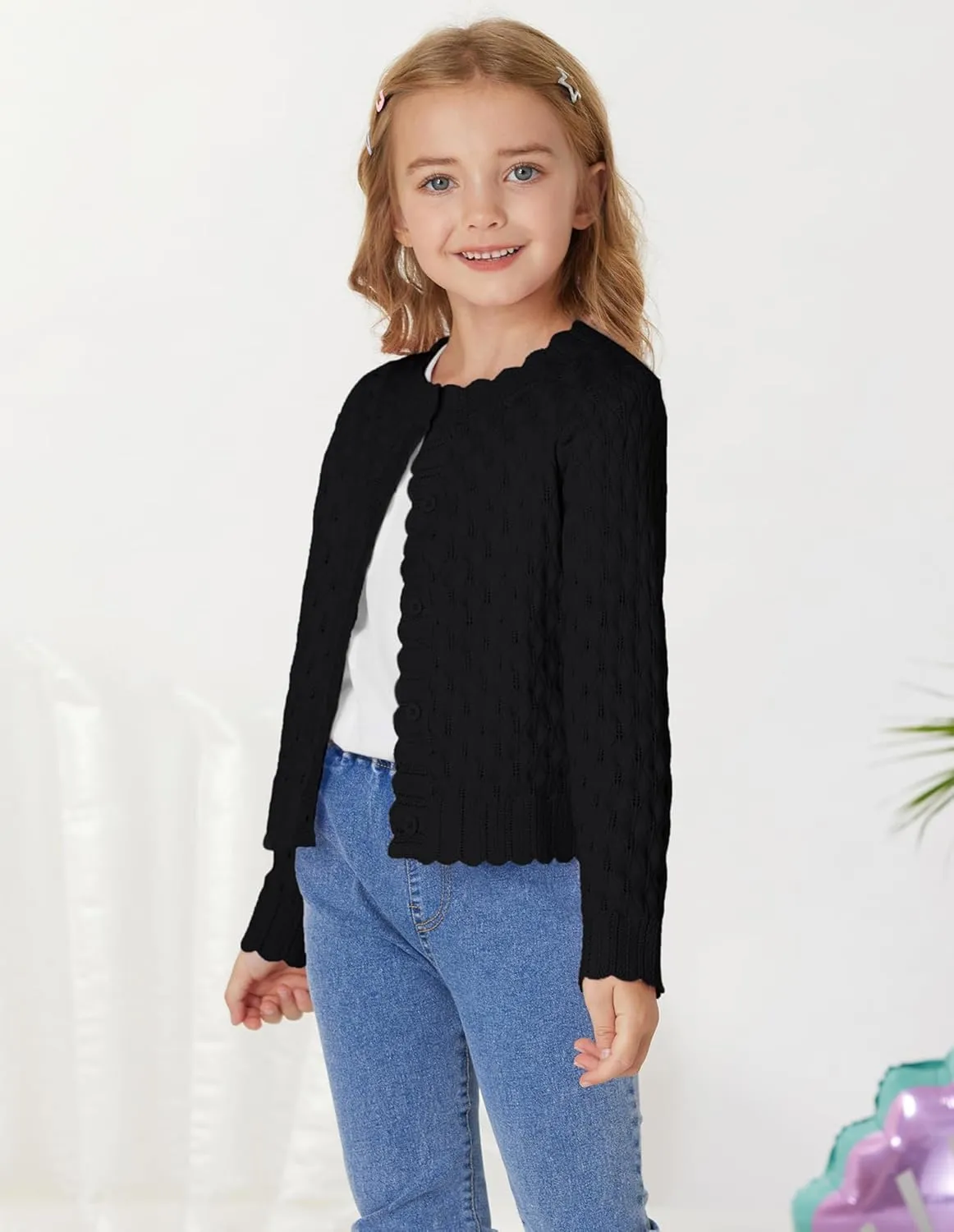 GRACE KARIN Girls Cropped Cardigan Sweaters Long Sleeve Cable Knit Button Front Sweater 5-12Y