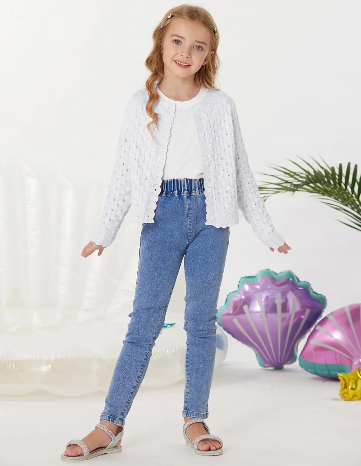 GRACE KARIN Girls Cropped Cardigan Sweaters Long Sleeve Cable Knit Button Front Sweater 5-12Y