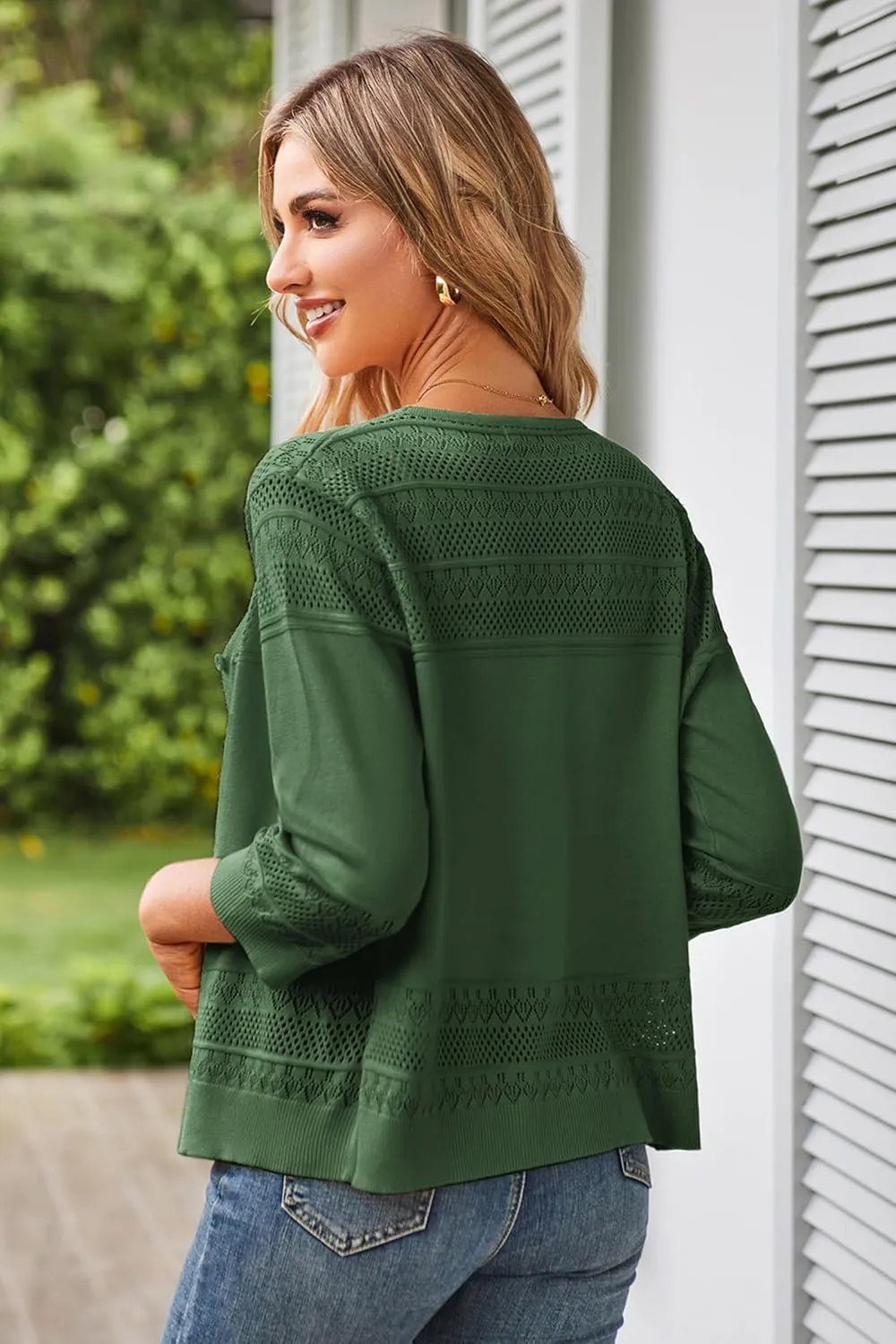 GRACE KARIN Women's 2025 Cropped Cardigan 3/4 Sleeve Lightweight Crochet Shrug Hollowed-Out Knit Sweater Tops