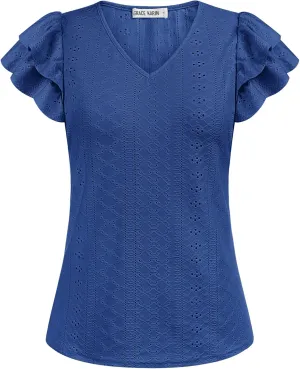 GRACE KARIN Women's 2025 T Shirts Casual Ruffle Short Sleeve Tops Cute Eyelet Summer Spring Shirts