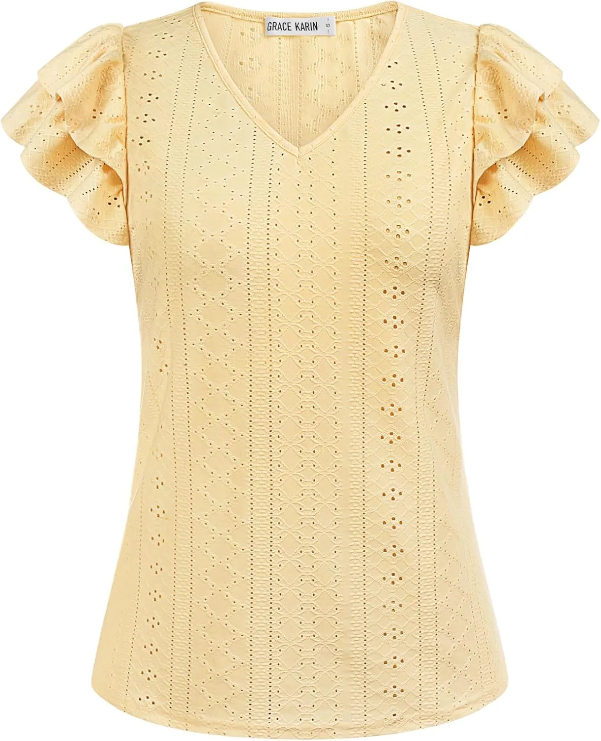 GRACE KARIN Women's 2025 T Shirts Casual Ruffle Short Sleeve Tops Cute Eyelet Summer Spring Shirts