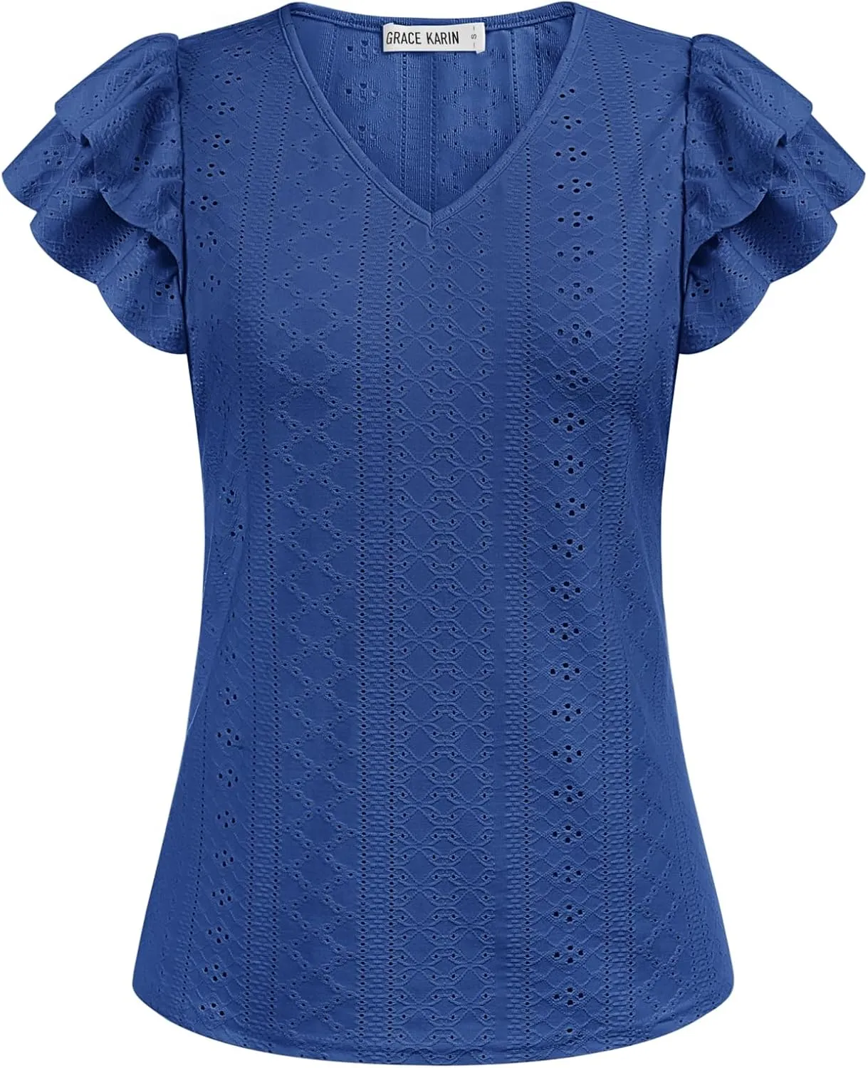 GRACE KARIN Women's 2025 T Shirts Casual Ruffle Short Sleeve Tops Cute Eyelet Summer Spring Shirts