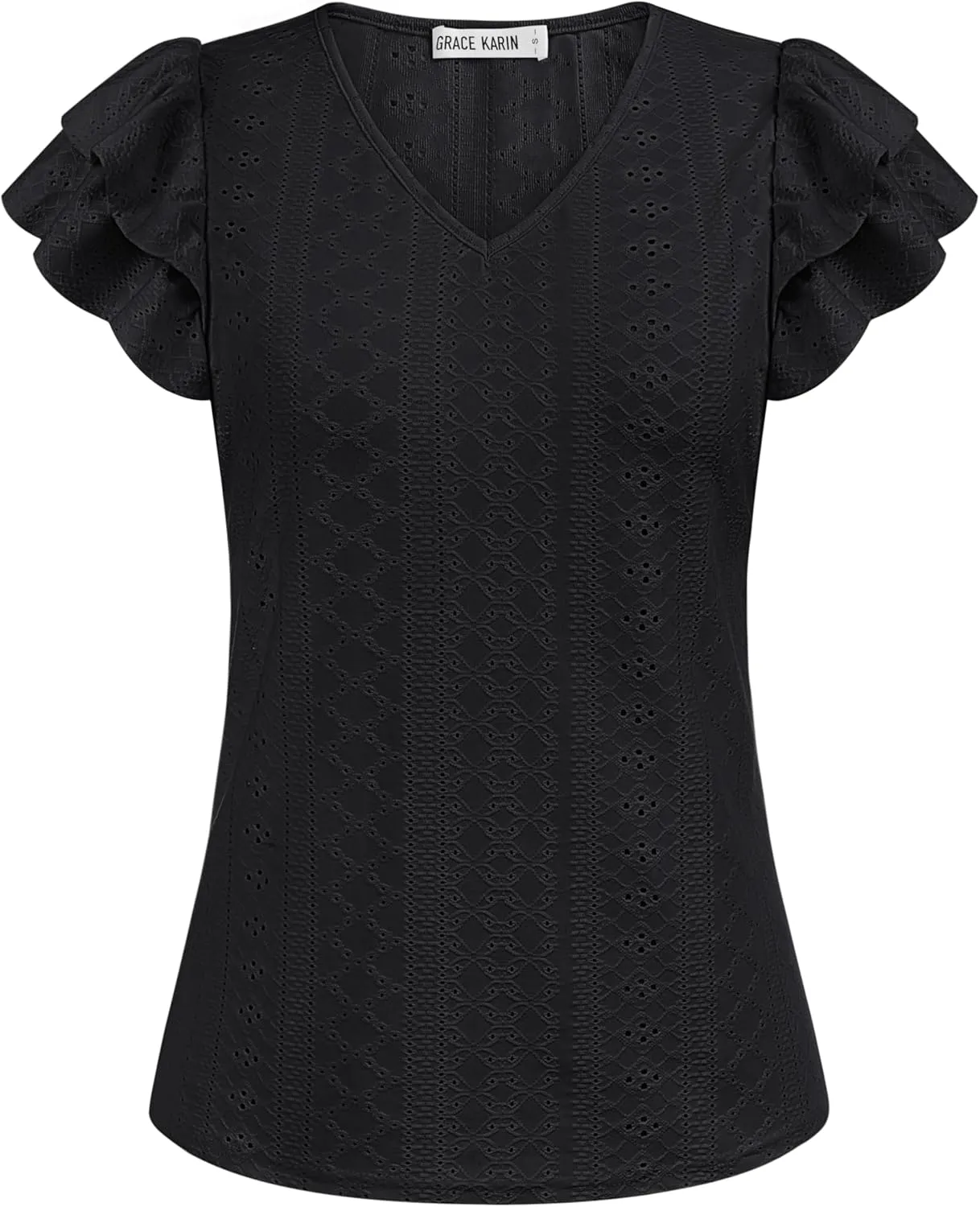 GRACE KARIN Women's 2025 T Shirts Casual Ruffle Short Sleeve Tops Cute Eyelet Summer Spring Shirts