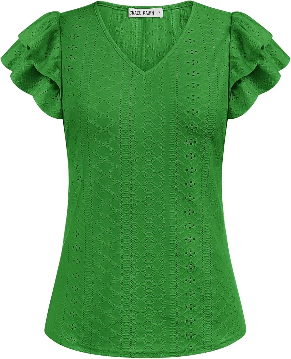 GRACE KARIN Women's 2025 T Shirts Casual Ruffle Short Sleeve Tops Cute Eyelet Summer Spring Shirts