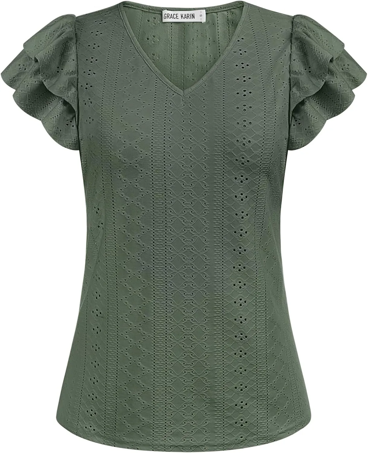 GRACE KARIN Women's 2025 T Shirts Casual Ruffle Short Sleeve Tops Cute Eyelet Summer Spring Shirts
