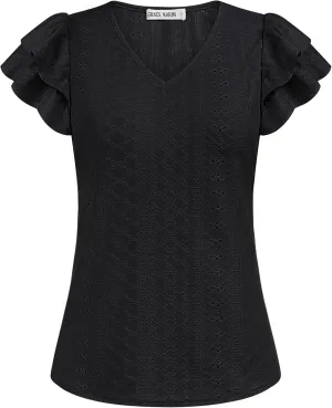 GRACE KARIN Women's 2025 T Shirts Casual Ruffle Short Sleeve Tops Cute Eyelet Summer Spring Shirts