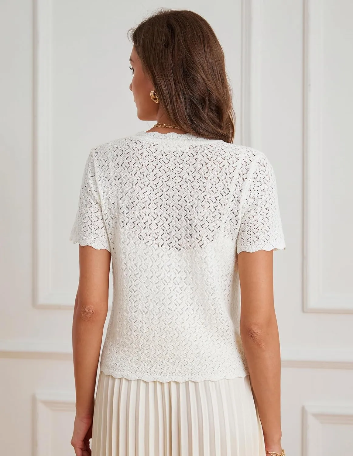 GRACE KARIN Womens Cardigan Summer 2025 Cropped Lightweight Short Sleeve Hollowed-Out Bolero Shrug Knit Sweaters