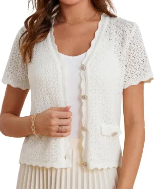 GRACE KARIN Womens Cardigan Summer 2025 Cropped Lightweight Short Sleeve Hollowed-Out Bolero Shrug Knit Sweaters