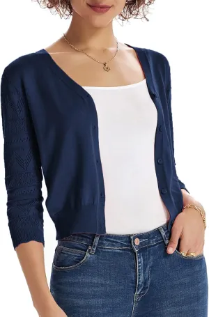 GRACE KARIN Women's Cardigans Shrugs for Dresses 3/4 Sleeve Cardigan V Neck Button Down Sweater Lightweight
