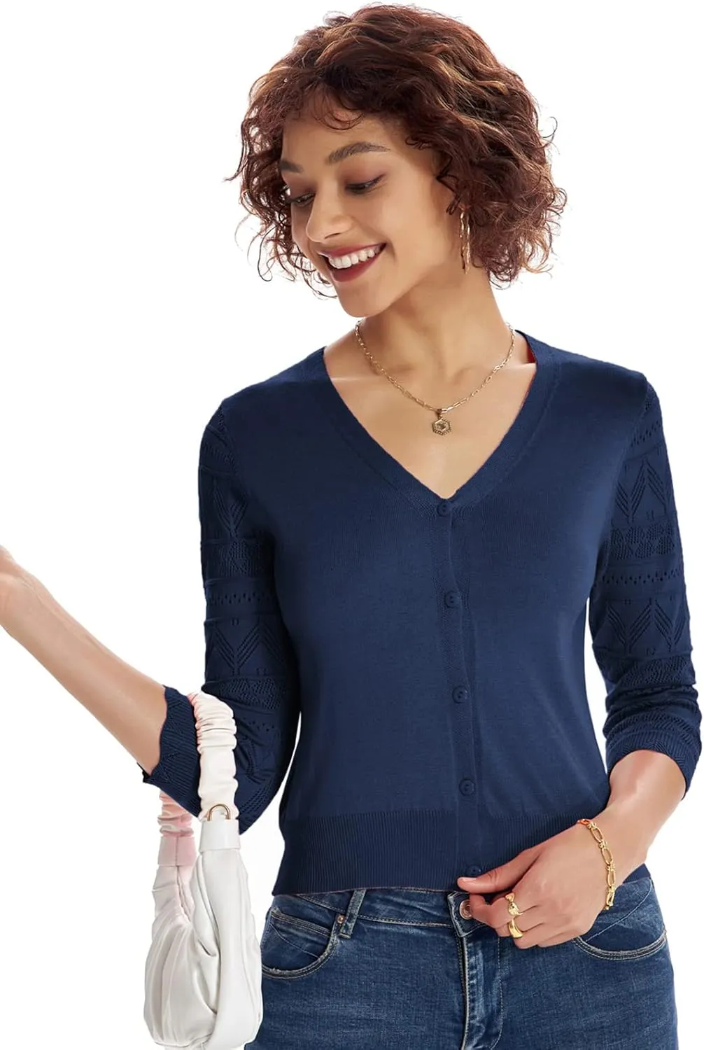 GRACE KARIN Women's Cardigans Shrugs for Dresses 3/4 Sleeve Cardigan V Neck Button Down Sweater Lightweight