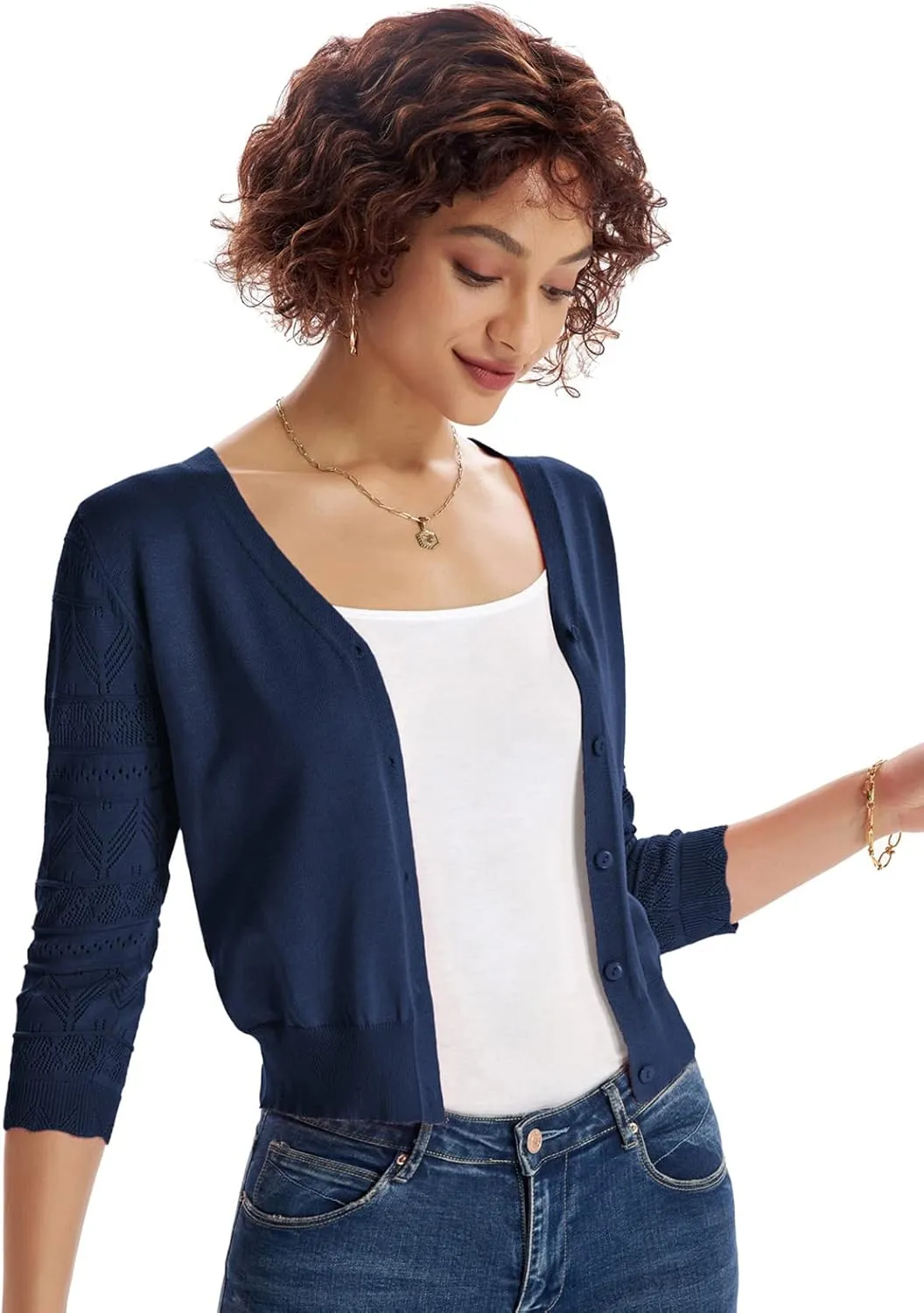 GRACE KARIN Women's Cardigans Shrugs for Dresses 3/4 Sleeve Cardigan V Neck Button Down Sweater Lightweight